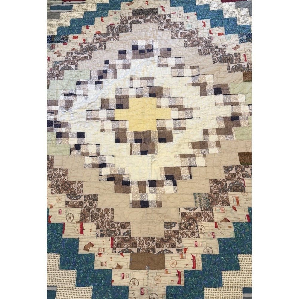 Vintage Handmade Quilt 68" X 79" Horses County Fair Cutter Repair Repurpose